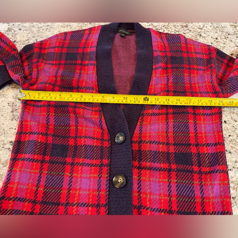 Ann Taylor Vibrant Plaid Button-Up Cardigan - Picture 4 of 6
